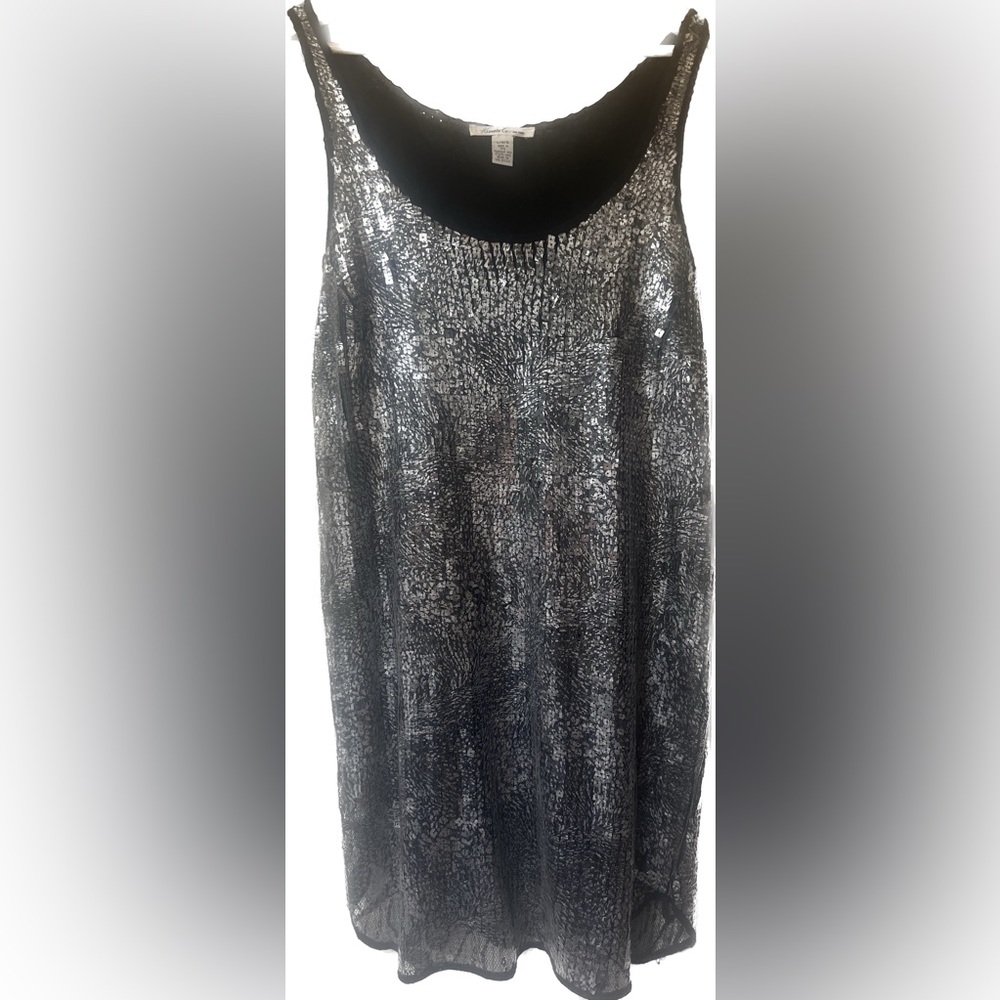 Kenneth Cole cocktail dress.Excellent condition. Silver with black trim.